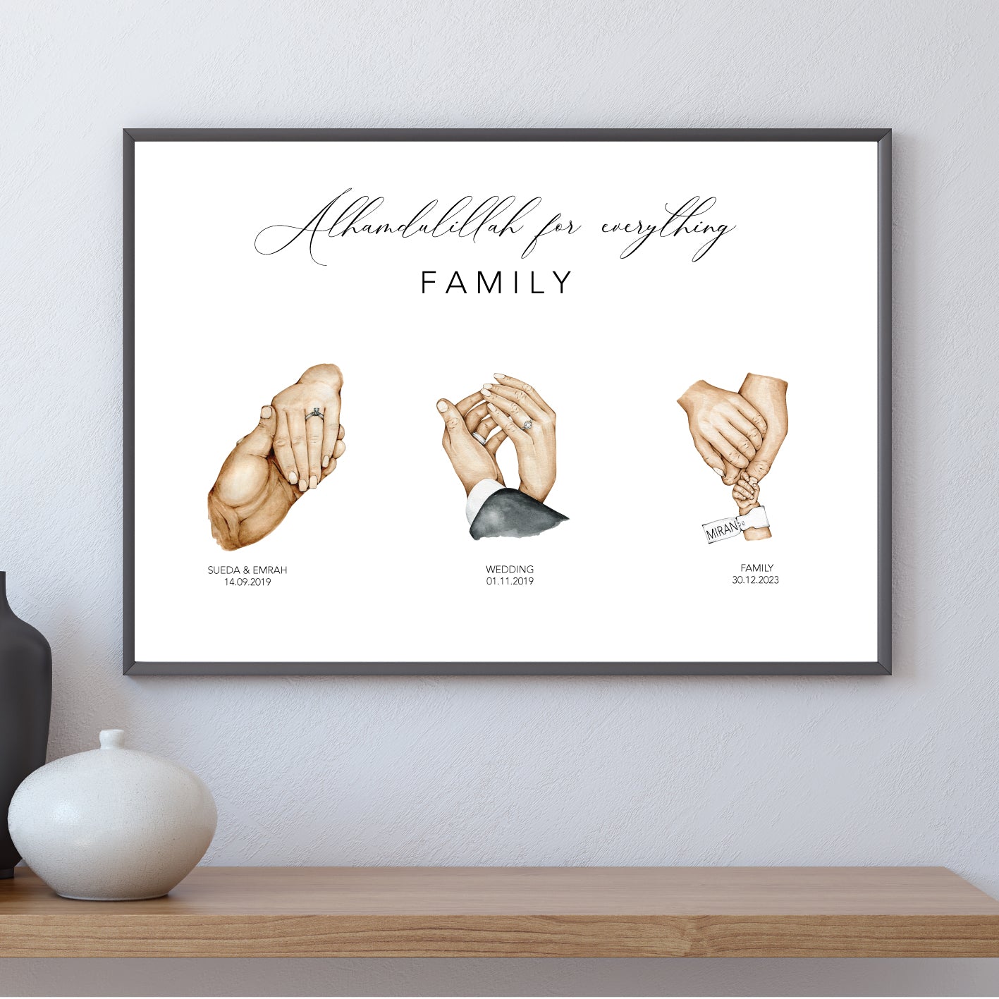 Gepersonaliseerde poster met handjes - new born cadeau - familie poster - kraam cadeau - ouders met kinder handjes - baby habdjes met hun ouders - new born cadeau - pasgeboren baby kado - familie met baby handjes -