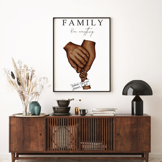 Gepersonaliseerde fotolijst met handjes van familie op handgeschepte papier Gepersonaliseerde poster met handjes - new born cadeau - familie poster - kraam cadeau - ouders met kinder handjes - baby habdjes met hun ouders - new born cadeau - pasgeboren baby kado - familie met baby handjes - zwangerschap cadeau