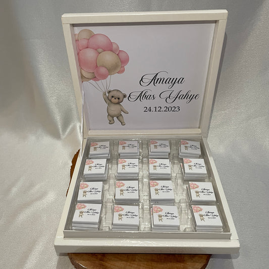 Chocolade box met eigen foto/tekst 48 stuks chocobox - gepersonaliseerde chocolade - isteme cikolata - kiz isteme - damat - new born gift - kraamcadeau - pasgeboren baby kado