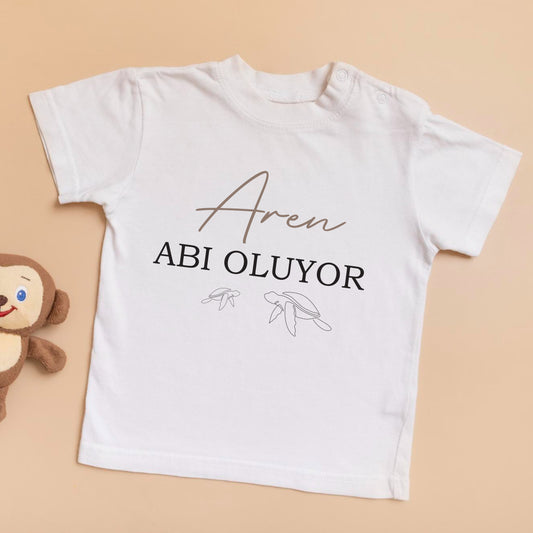 Kinder tshirt - tshirt met foto/tekst naar keuze - gepersonaliseerde tshirt - kinder shirt met naam - baby tshirt - t-shirt kinderen bedrukt - abi abla tshirt baski - kurbaga - resim baski