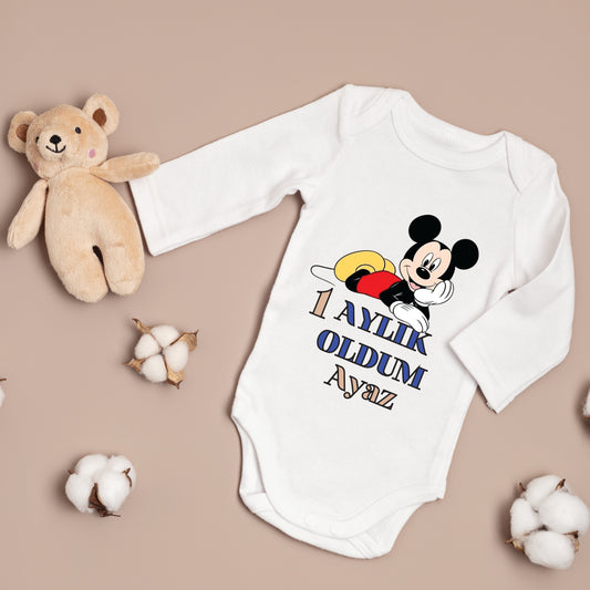 baby romper met foto en tekst - aankondiging van je baby - gepersonaliseerde baby romper - mickey mouse 