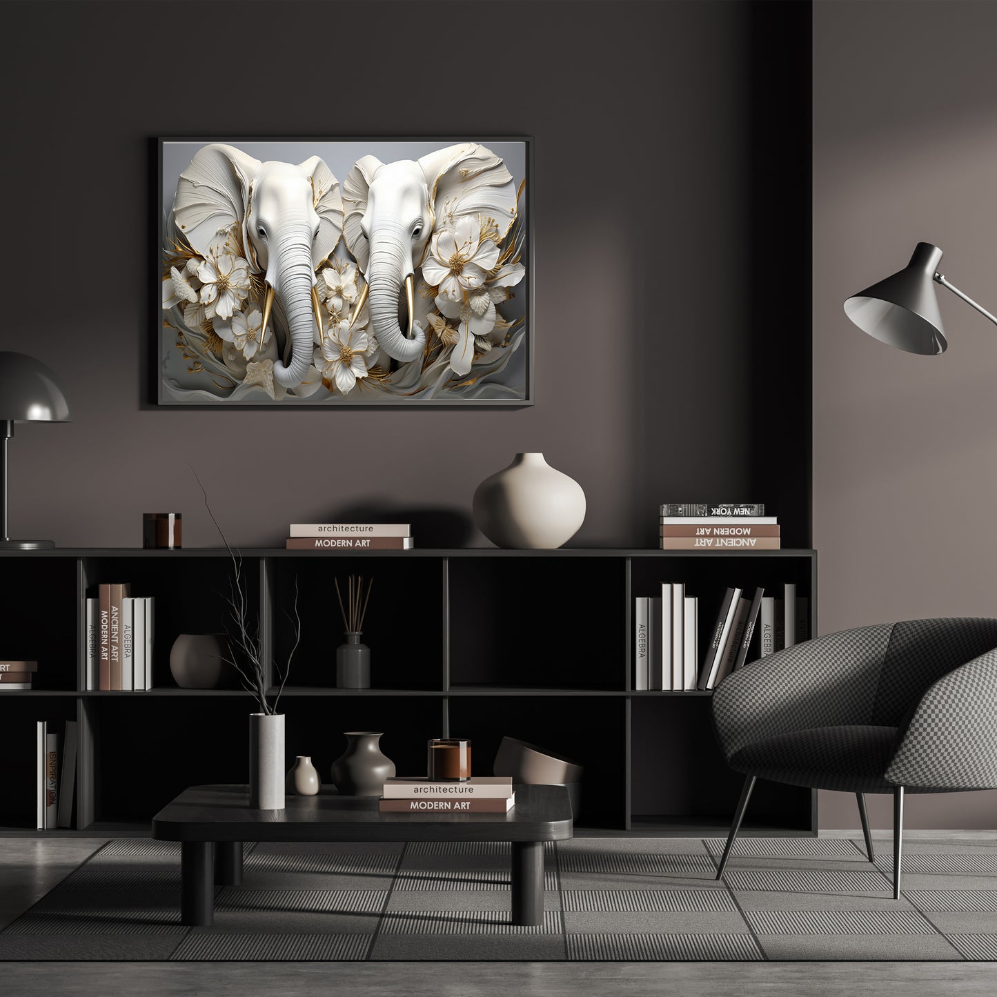 elephant white abstract poster - 2 elephant - 2 wtite olifanten poster - muur posters - modern art