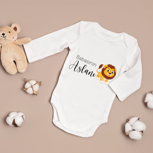 baby romper met foto en tekst - aankondiging van je baby - gepersonaliseerde baby romper - babasinin aslani - cimbom - zibin baba - aslan hayvan zibin