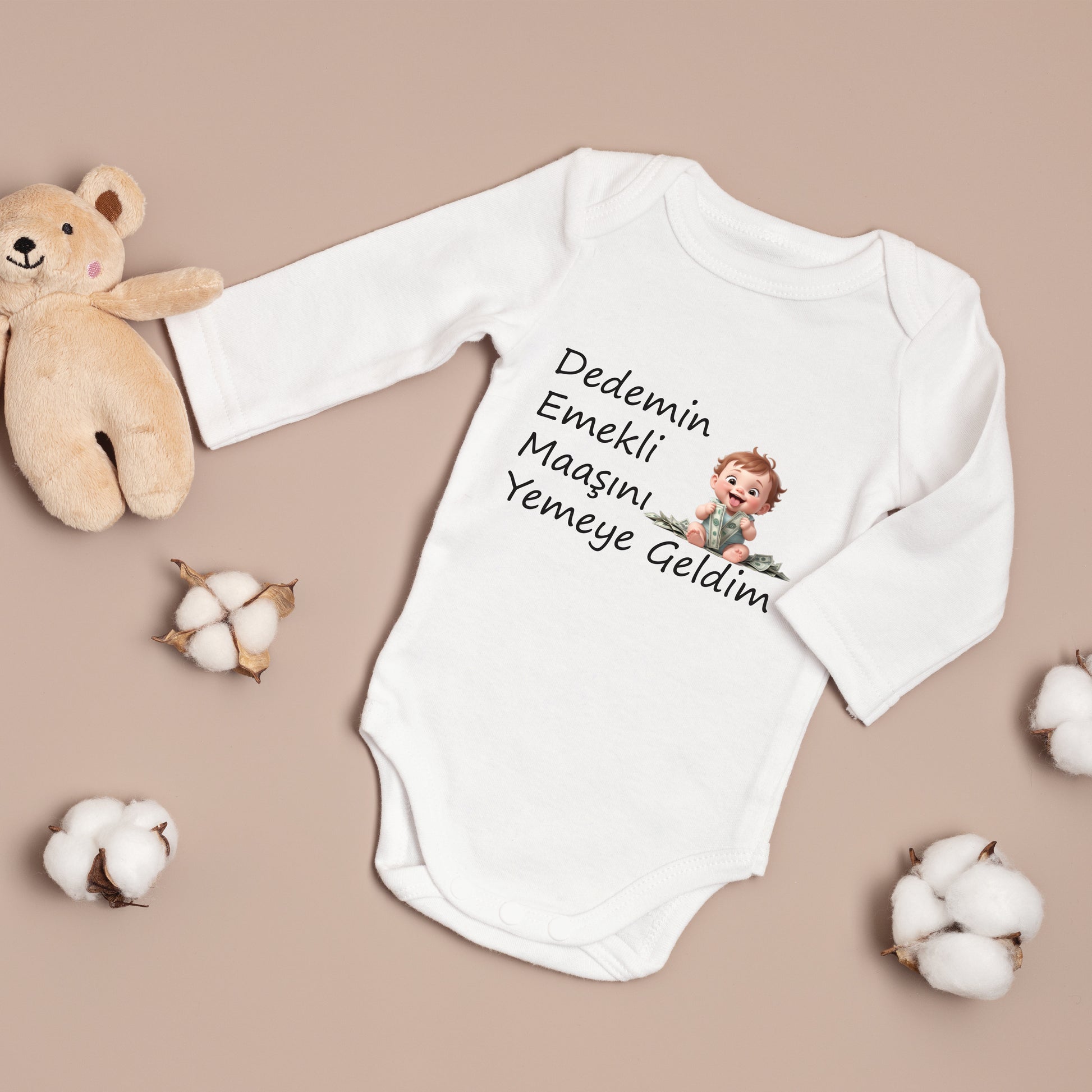 Baby romper - romper met foto/tekst naar keuze - gepersonaliseerde rompers - dedemin maasini yemeye geldim - erkek kiz zibin - komik zibinlar romper grappig