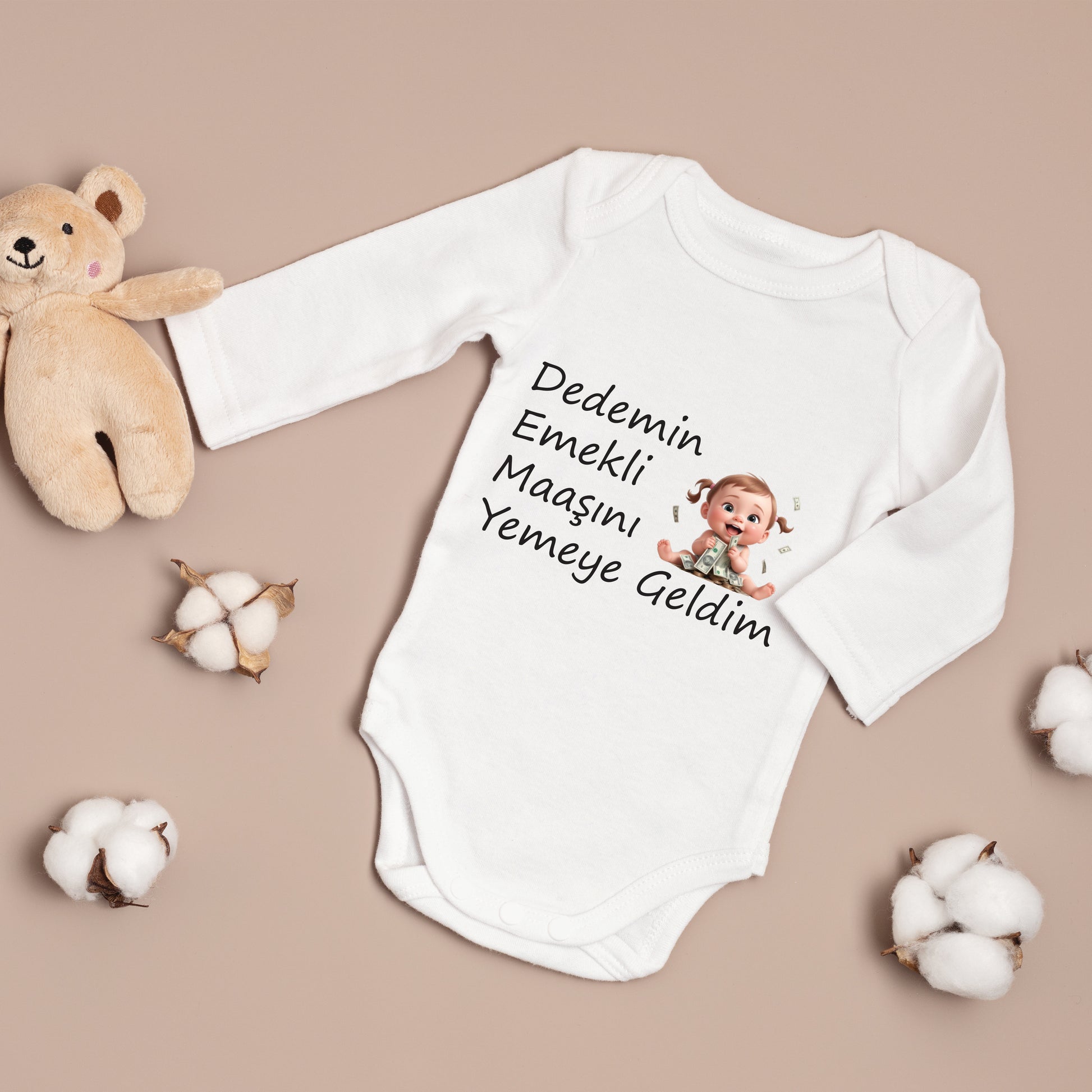 Baby romper - romper met foto/tekst naar keuze - gepersonaliseerde rompers - dedemin maasini yemeye geldim - erkek kiz zibin - komik zibinlar romper grappig