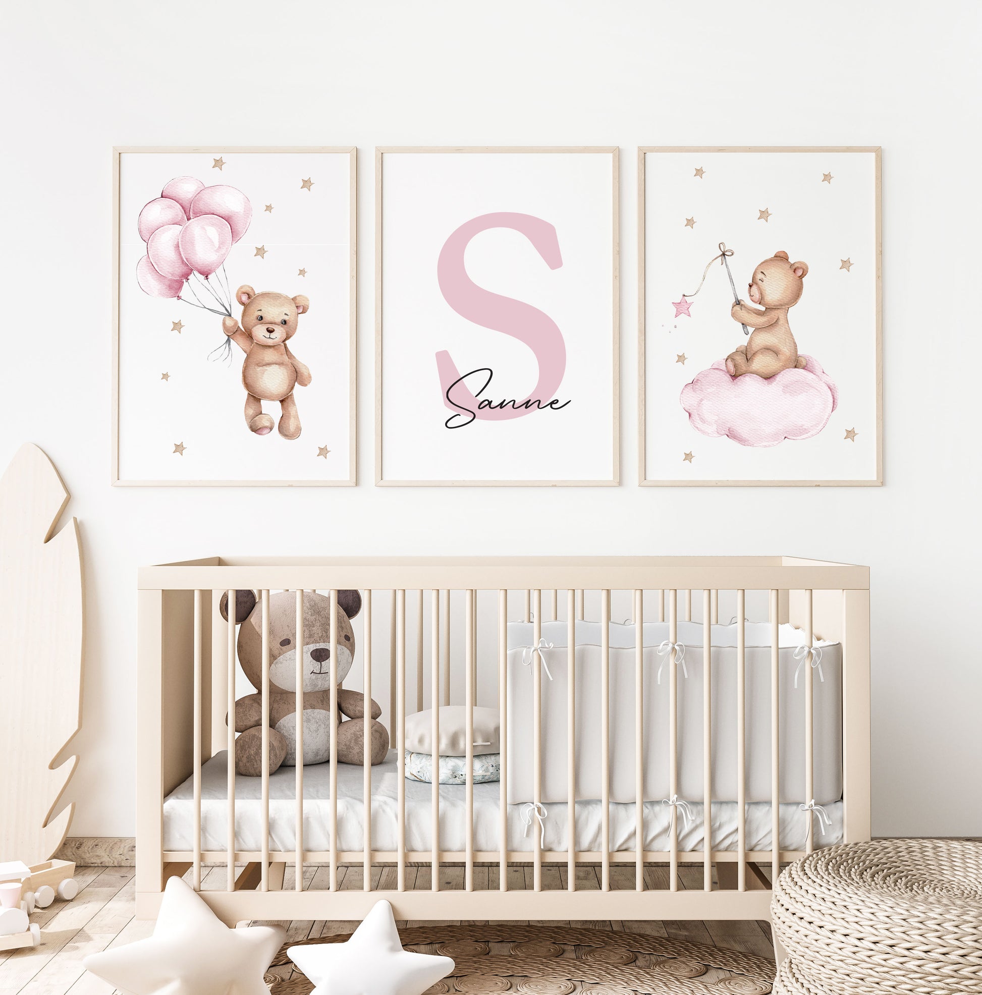 kinderkamer - posters - gepersonaliseerde posters teddybeer - posters babykamer - decoratie kinderkamer - luchtballon met naam - babykamer kinderkamer