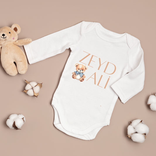 baby romper met foto en tekst - aankondiging van je baby - gepersonaliseerde baby romper - teddy romper - aycik zibin 