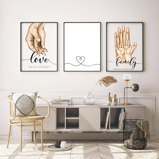 Gepersonaliseerde poster met handjes - new born cadeau - familie poster - kraam cadeau - ouders met kinder handjes - baby habdjes met hun ouders - new born cadeau - pasgeboren baby kado - familie met baby handjes -