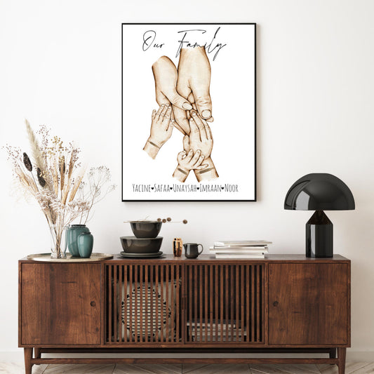 Gepersonaliseerde poster met handjes - new born cadeau - familie poster - kraam cadeau - ouders met kinder handjes - baby habdjes met hun ouders - new born cadeau - pasgeboren baby kado - familie met baby handjes -