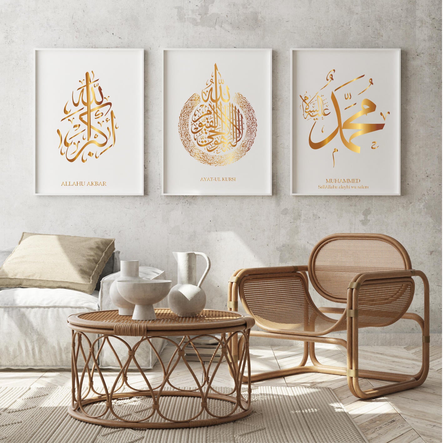 islamitische posters set van 3 - allah - muhammed -ayat el kursu - woondecoratie - islam wall art - islamic art - islamitische kunst - duvar poster - muslim art - gepersonaliseerde posters- islam Calligraphy