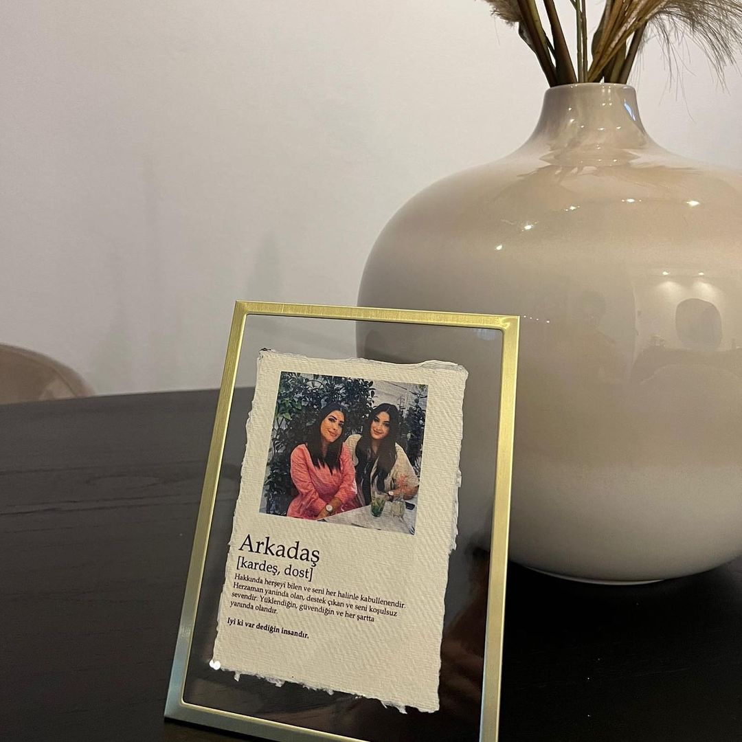 Gouden fotolijst met foto/tekt voor je geliefde - foto frame gepersonaliseerd - anne cerceve - hediye - kraam cadeau  beste vriendin